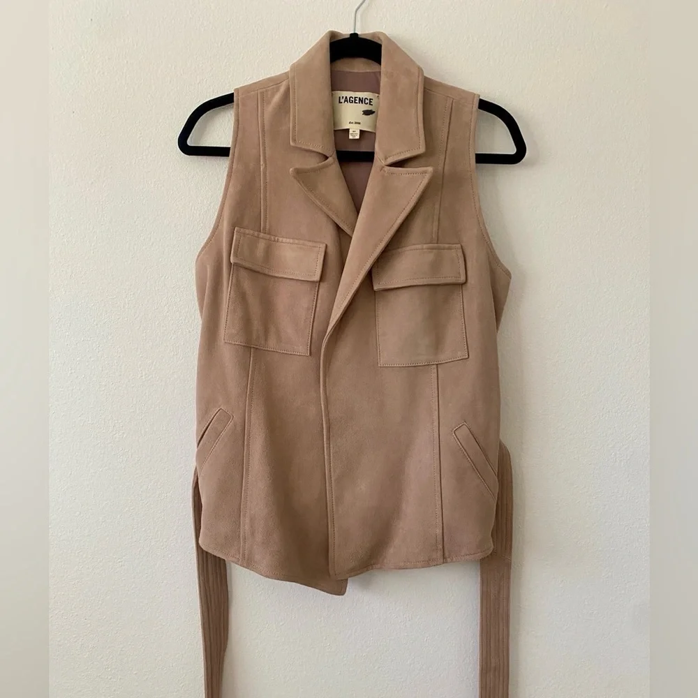 L’AGENCE Arbor Suede Goatskin Wrap Vest in Cashew - Picture 5 of 14